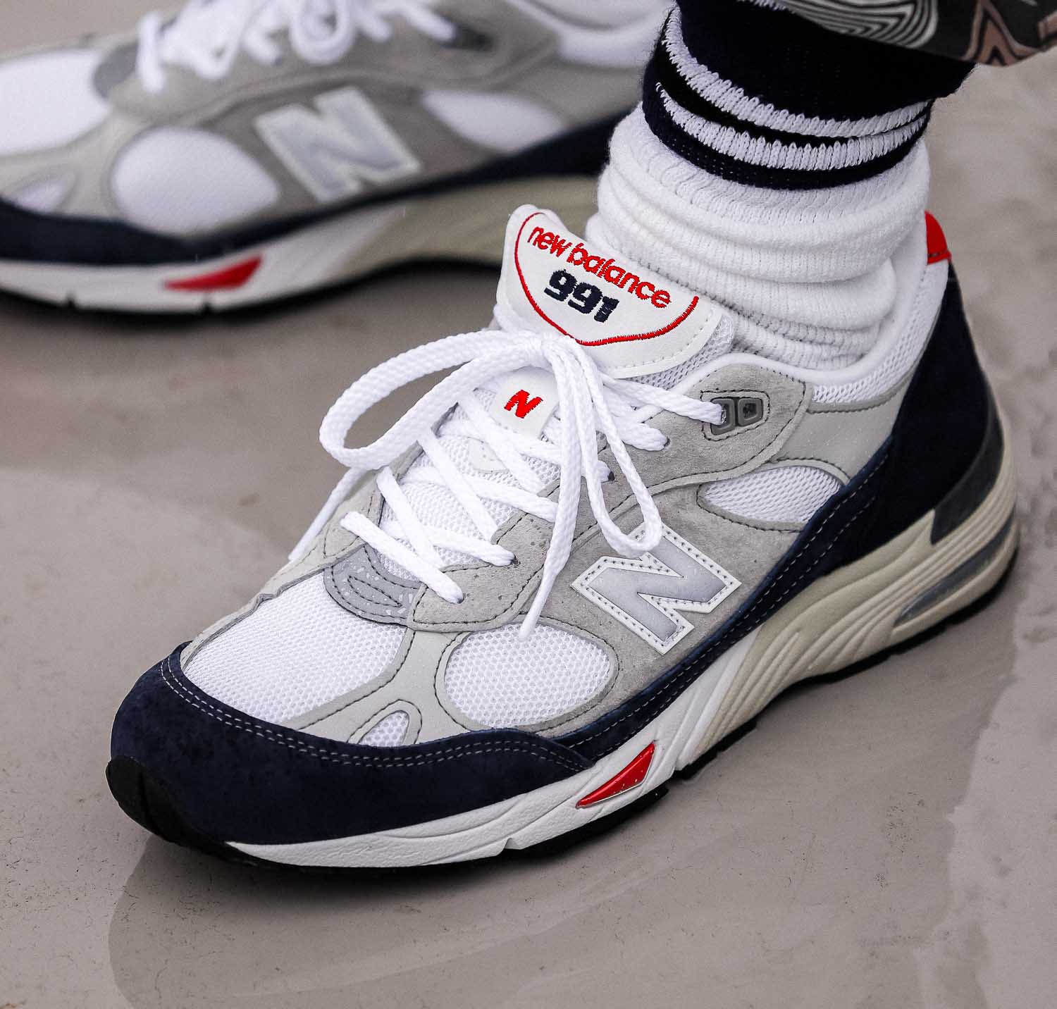 NEW BALANCE 991 - White Navy Red - Made In UK