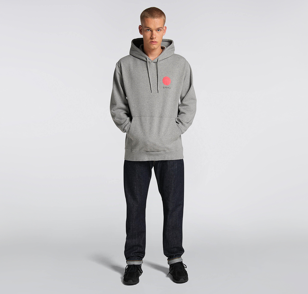 EDWIN Japanese Sun Hoodie - Mid Grey Marl outfit