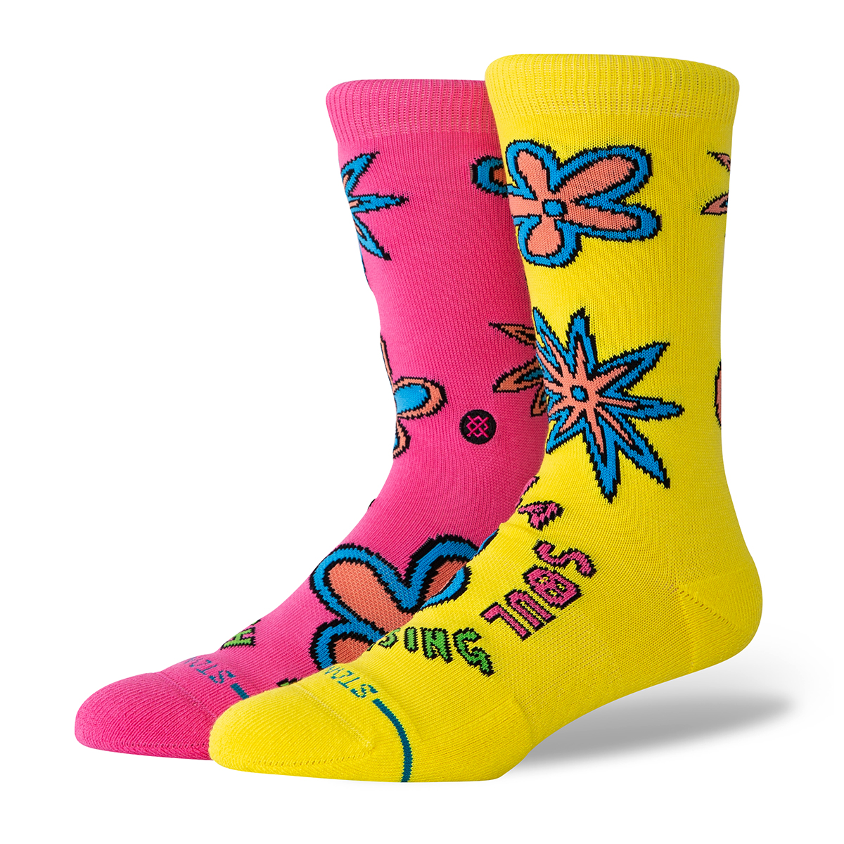 Three Feet High Crew Socks - De La Soul- Pink Yellow