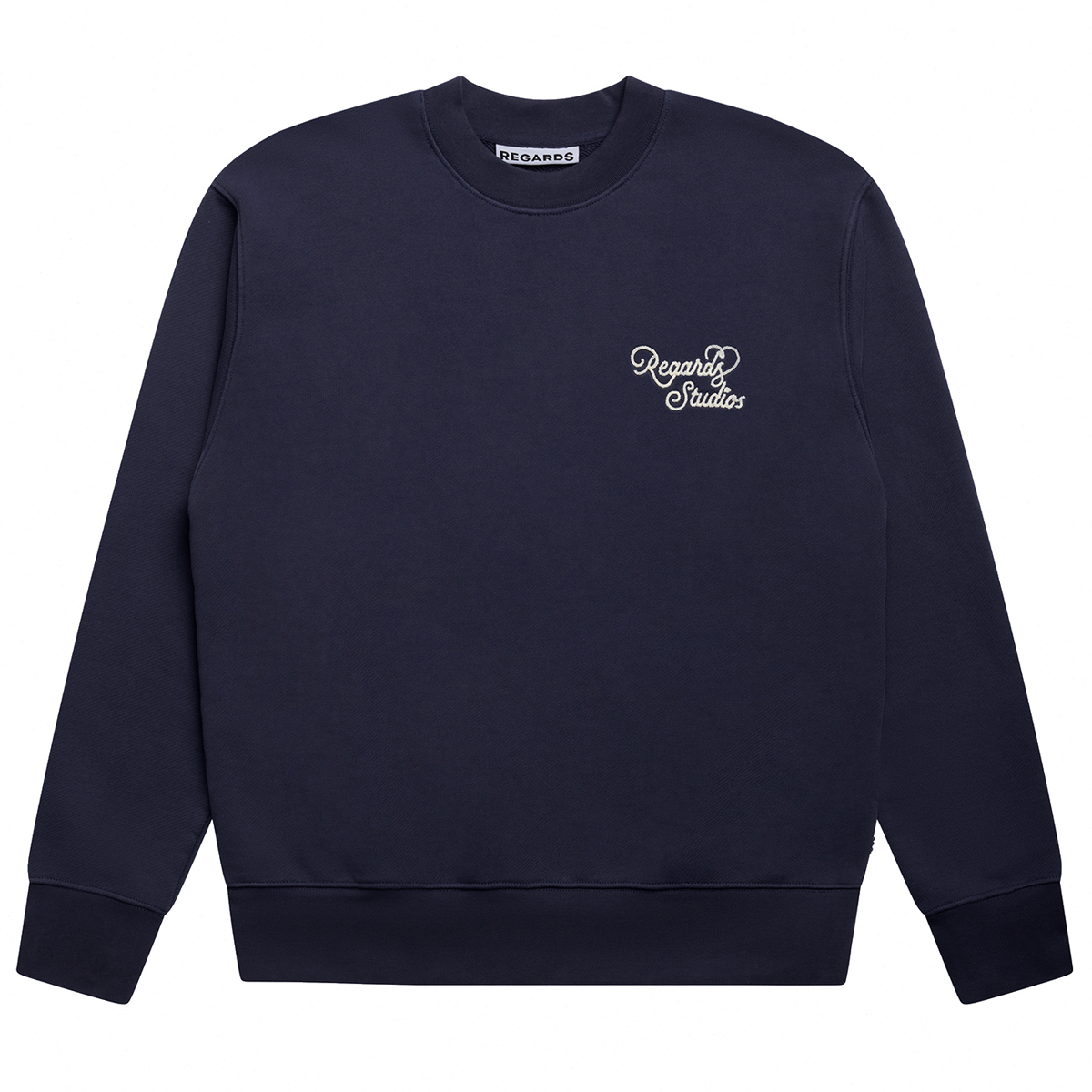 Heart Icon Chainstitch - Relaxed Loopback Crewneck Sweatshirt - Navy