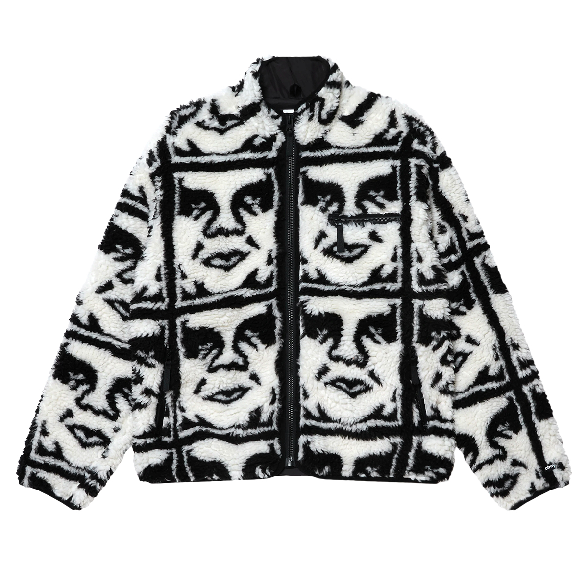 Repeated Icon Sherpa Jacket - Black White