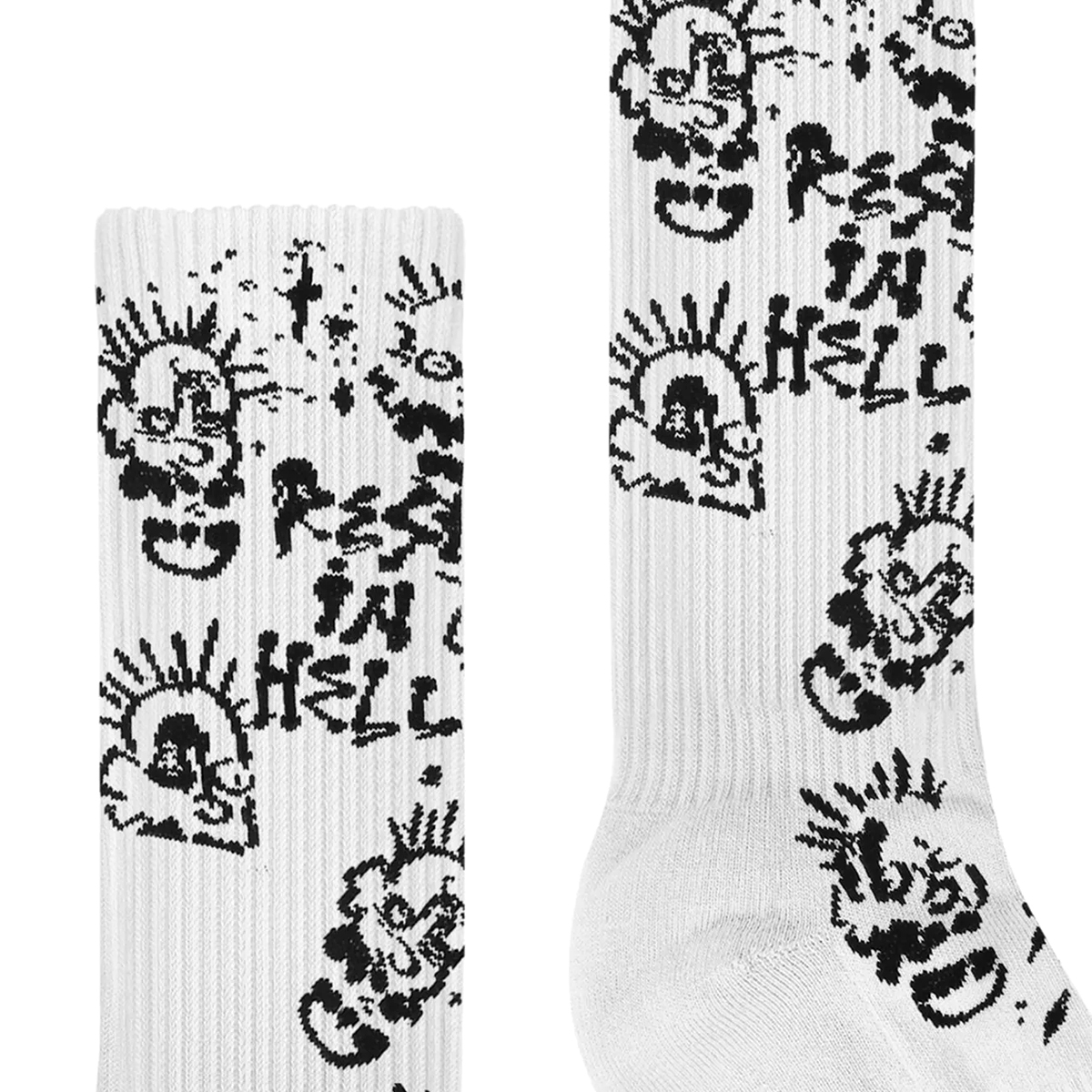 Skull Hell Allover Socks - Vatomierda - White